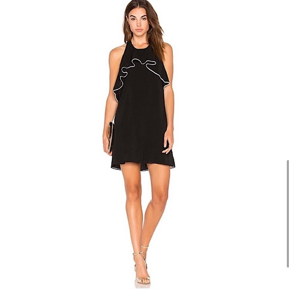 Alice + Olivia Gwenie Black White Halter Dress Silk Ruffle Backless Size Small